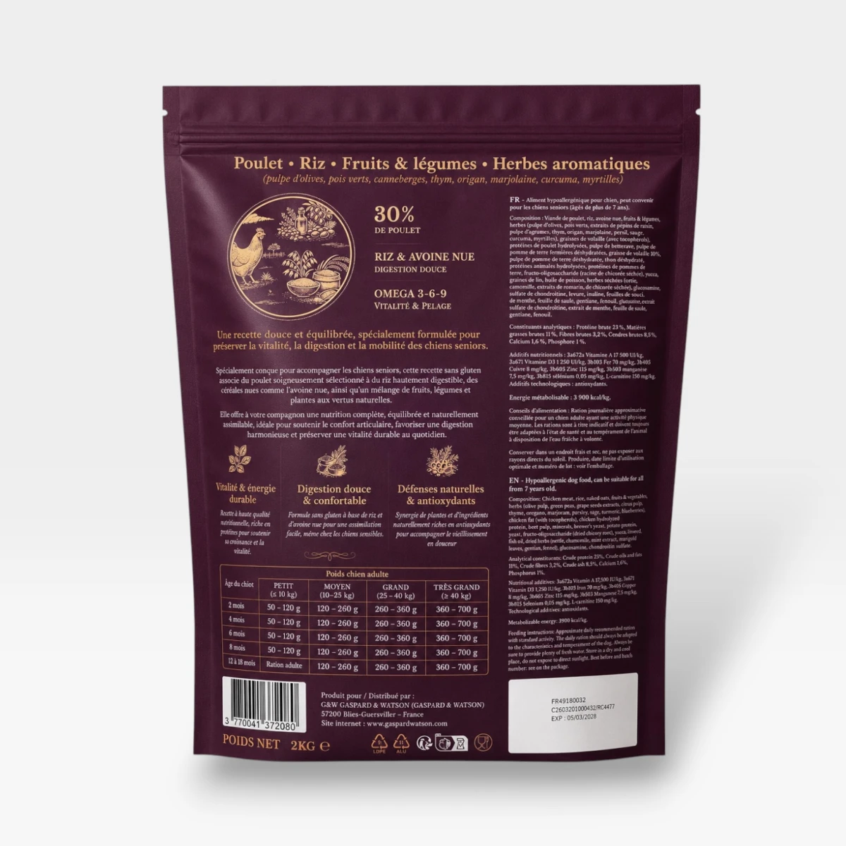 Poulet & Riz (Chien senior) - Colline paisible 2kg